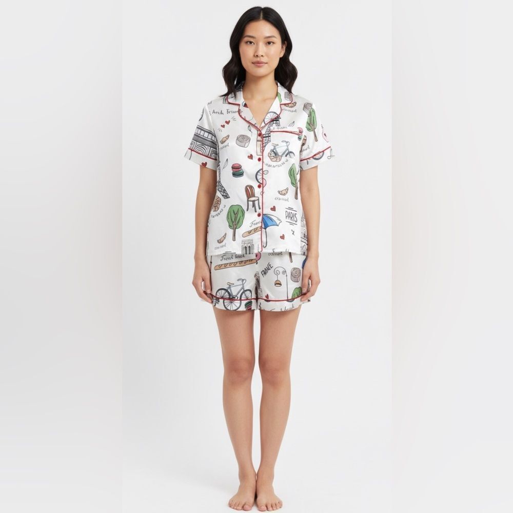 Sheshow Satin Paris Themed Pajama Set NWT